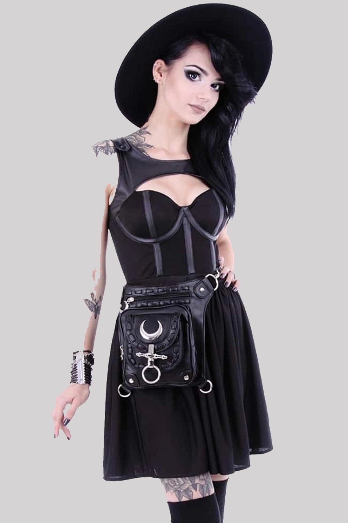 Restyle Black Gothic Punk Faux Leather Lunar Holster Bag