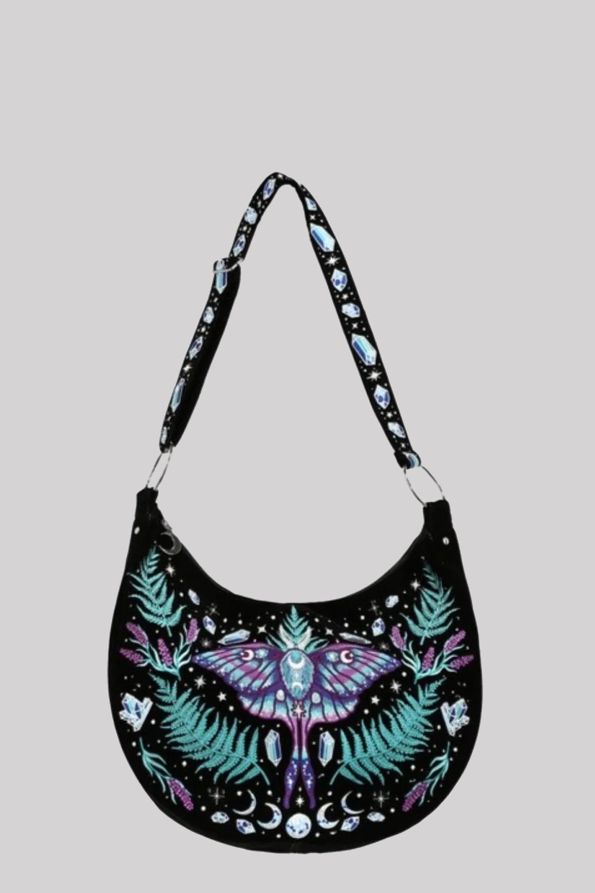 Restyle Enchanted Forest Magic Moth Embroidery Hobo Bag