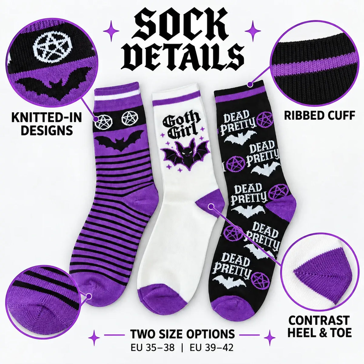 Ro Rox Goth Bat Socks Gothic Knitted Socks 3 Styles