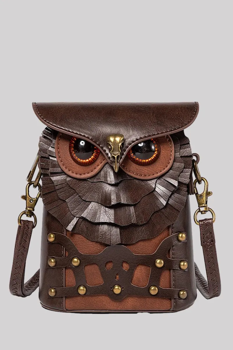 Ro Rox Brown Owl Bag Steampunk PU Leather Crossbody Bag Ro Rox