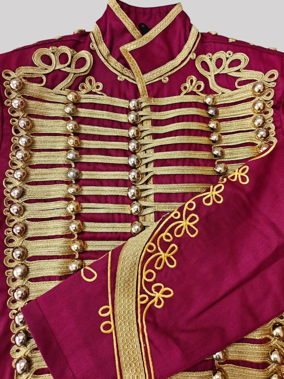 Ro Rox Men’s Adam Luxe Military Drummer Jacket – Burgundy Parade Hussar Style