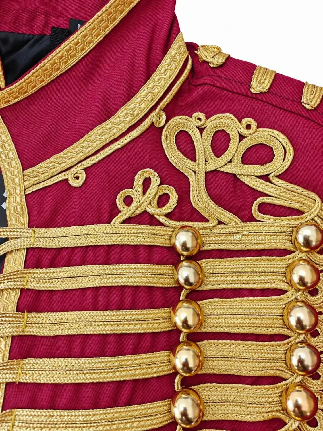 Ro Rox Men’s Adam Luxe Military Drummer Jacket – Burgundy Parade Hussar Style