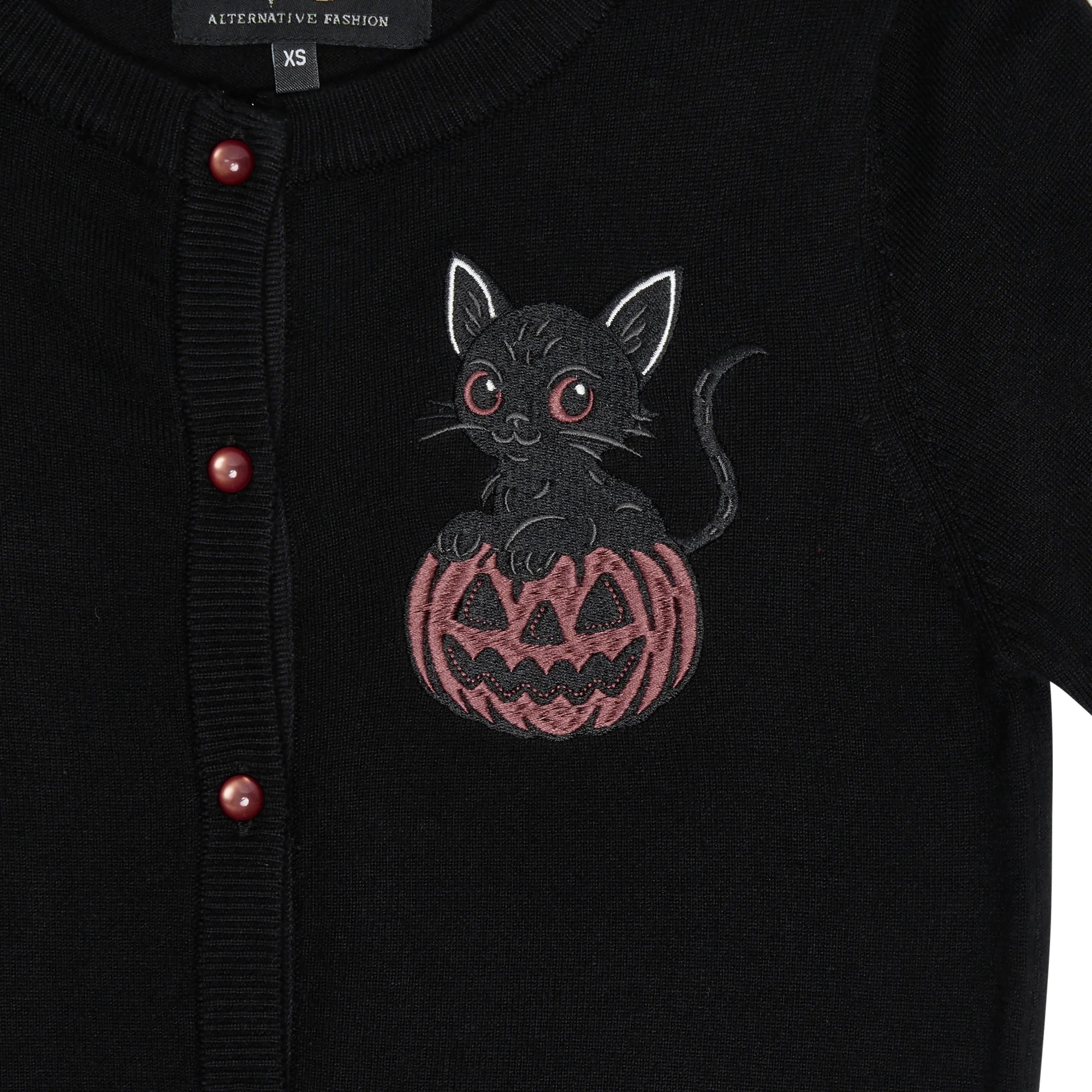 Ro Rox Cat & Pumpkin Halloween Cardigan - Embroidered Knit