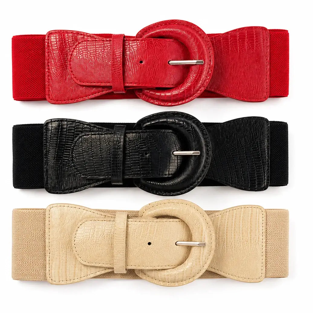Ro Rox Wide Elasticated Waist Belt with Croc-Effect Buckle
