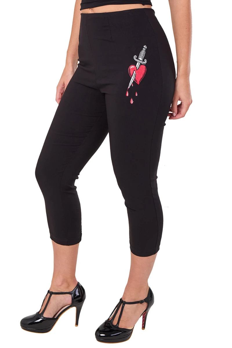Ro Rox Ella Capri Pants – Heart Dagger Embroidery Retro 50s