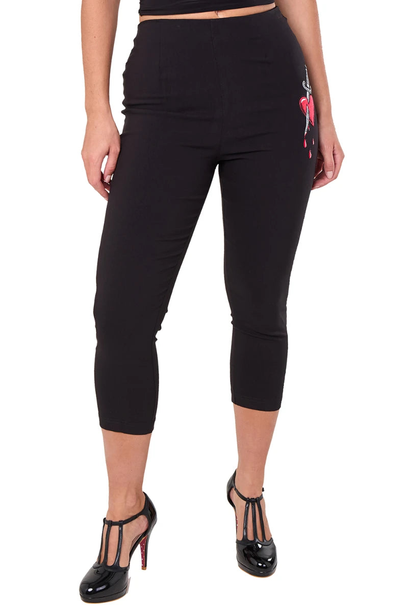 Ro Rox Ella Capri Pants – Heart Dagger Embroidery Retro 50s