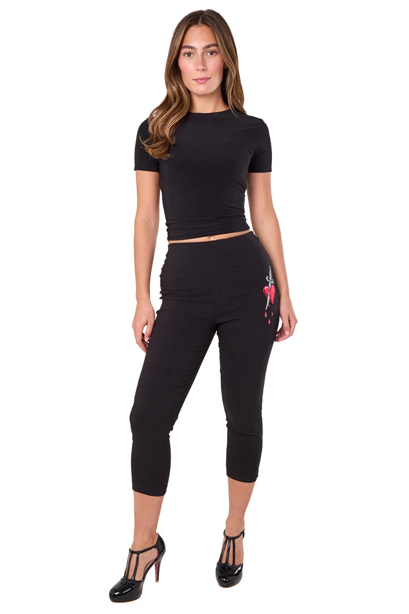 Ro Rox Ella Capri Pants – Heart Dagger Embroidery Retro 50s