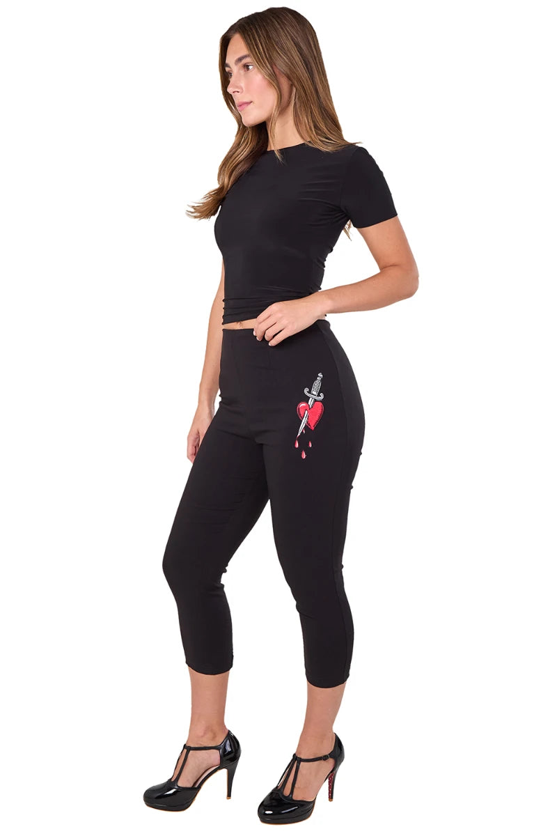 Ro Rox Ella Capri Pants – Heart Dagger Embroidery Retro 50s
