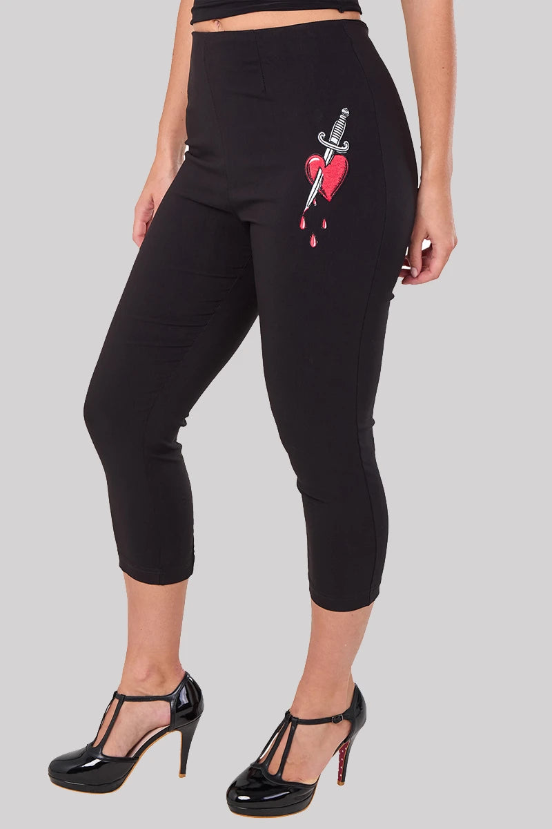 Ro Rox Ella Capri Pants – Heart Dagger Embroidery Retro 50s