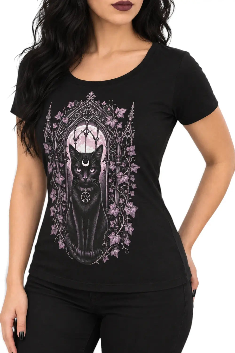 Ro Rox Cathedral Cat T-shirt – Gothic Black Cat Graphic Top
