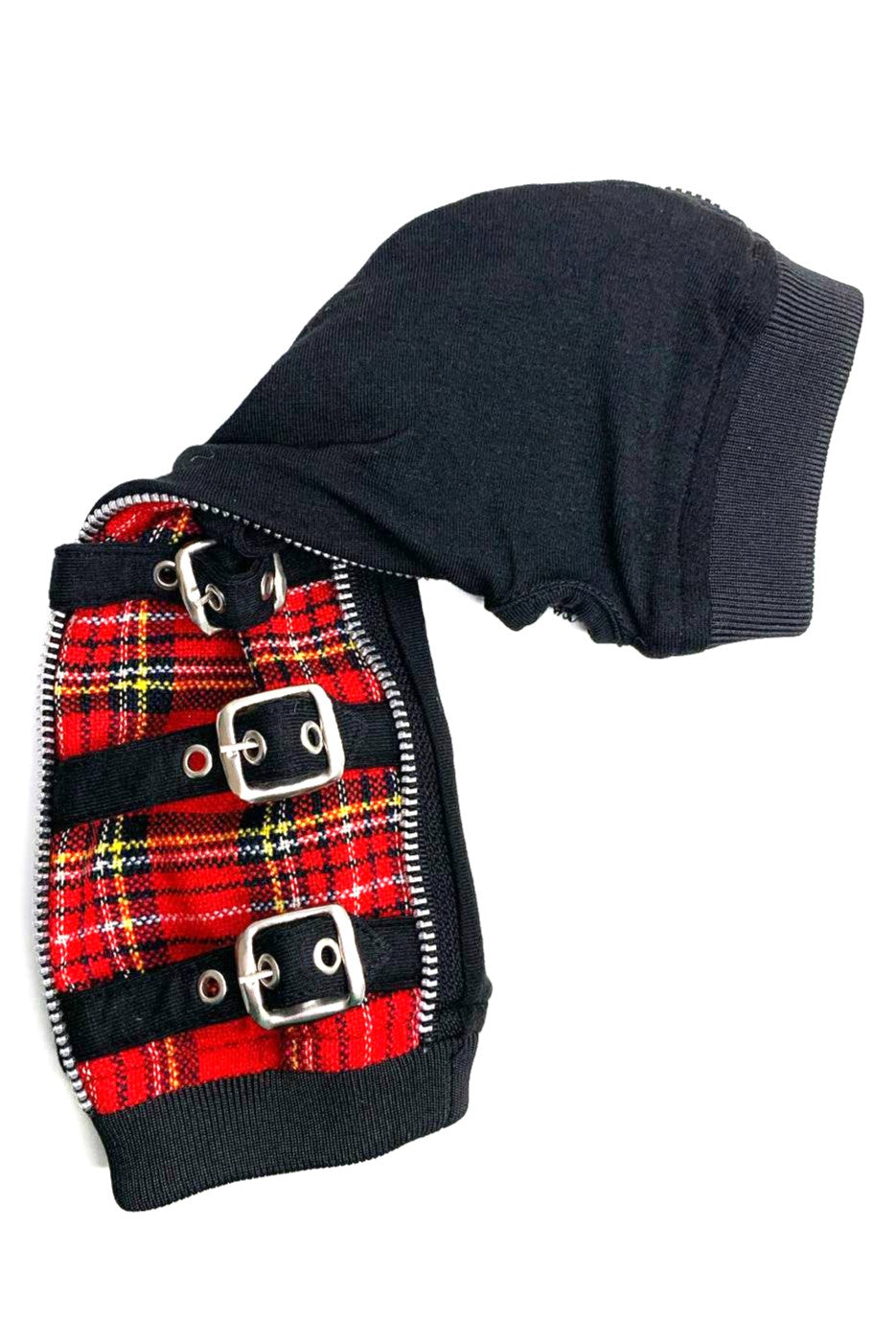 Ro Rox Gothic Punk Fingerless Tartan Buckle Long Arm Warmers