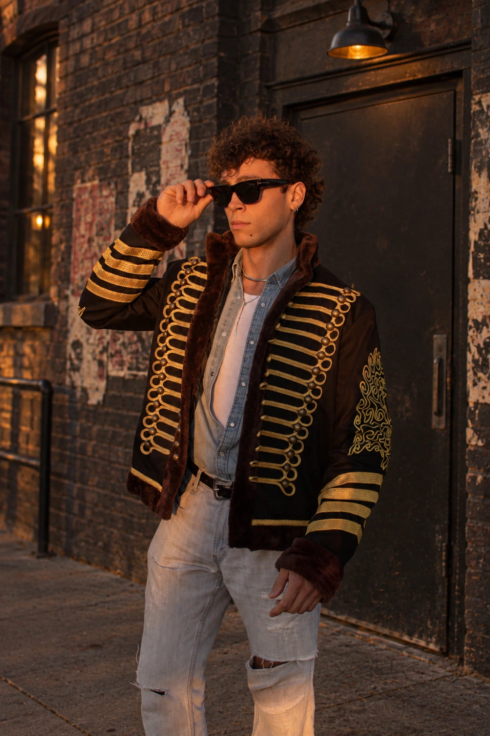 Jimi Military Parade Jacket Black & Gold Faux Fur | Ro Rox