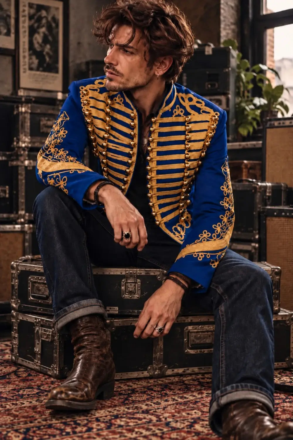 Ro Rox Men’s Adam Luxe Military Drummer Jacket – Blue Parade Hussar Style
