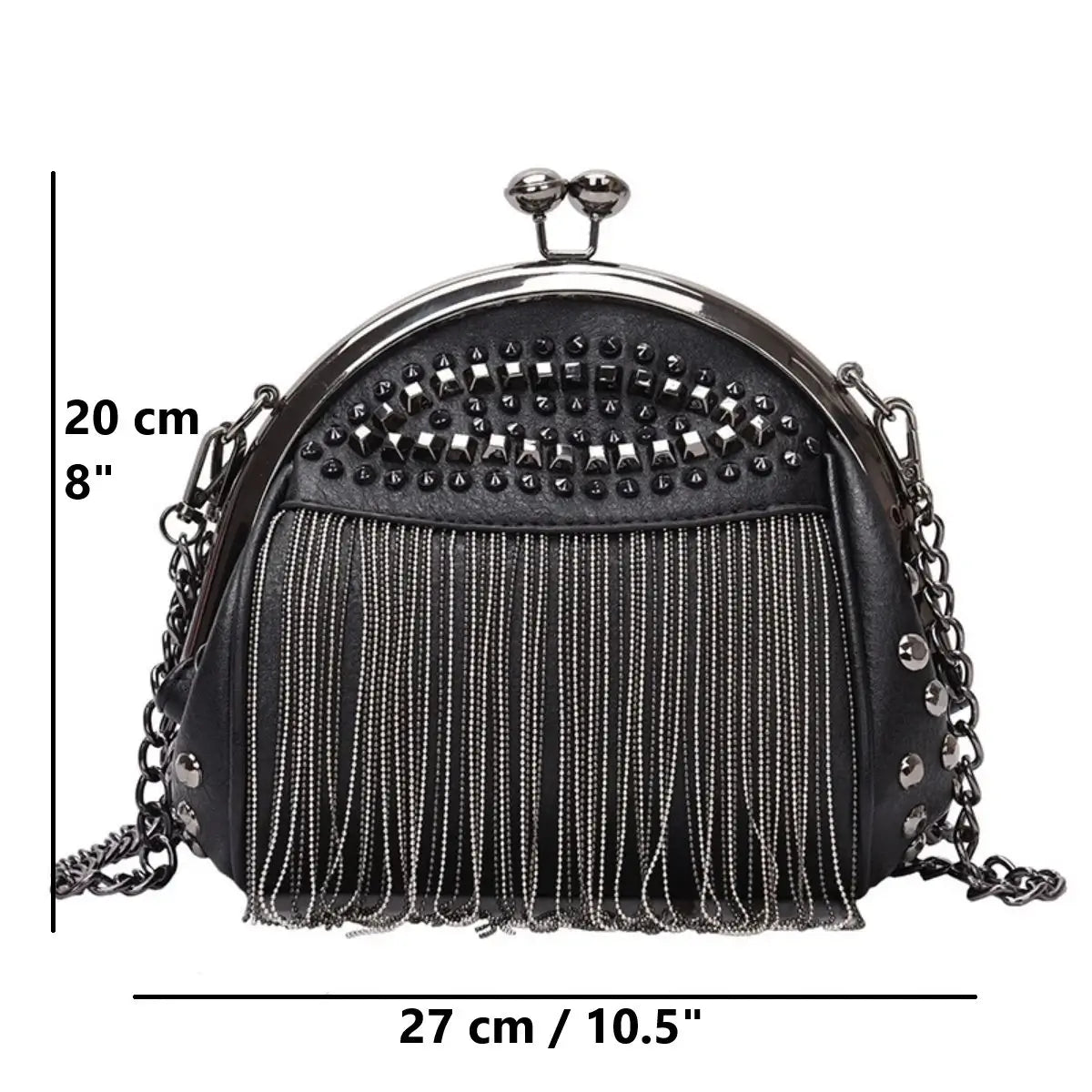 Ro Rox Tassel Shell Bag with Studs & Chain Strap - Gothic