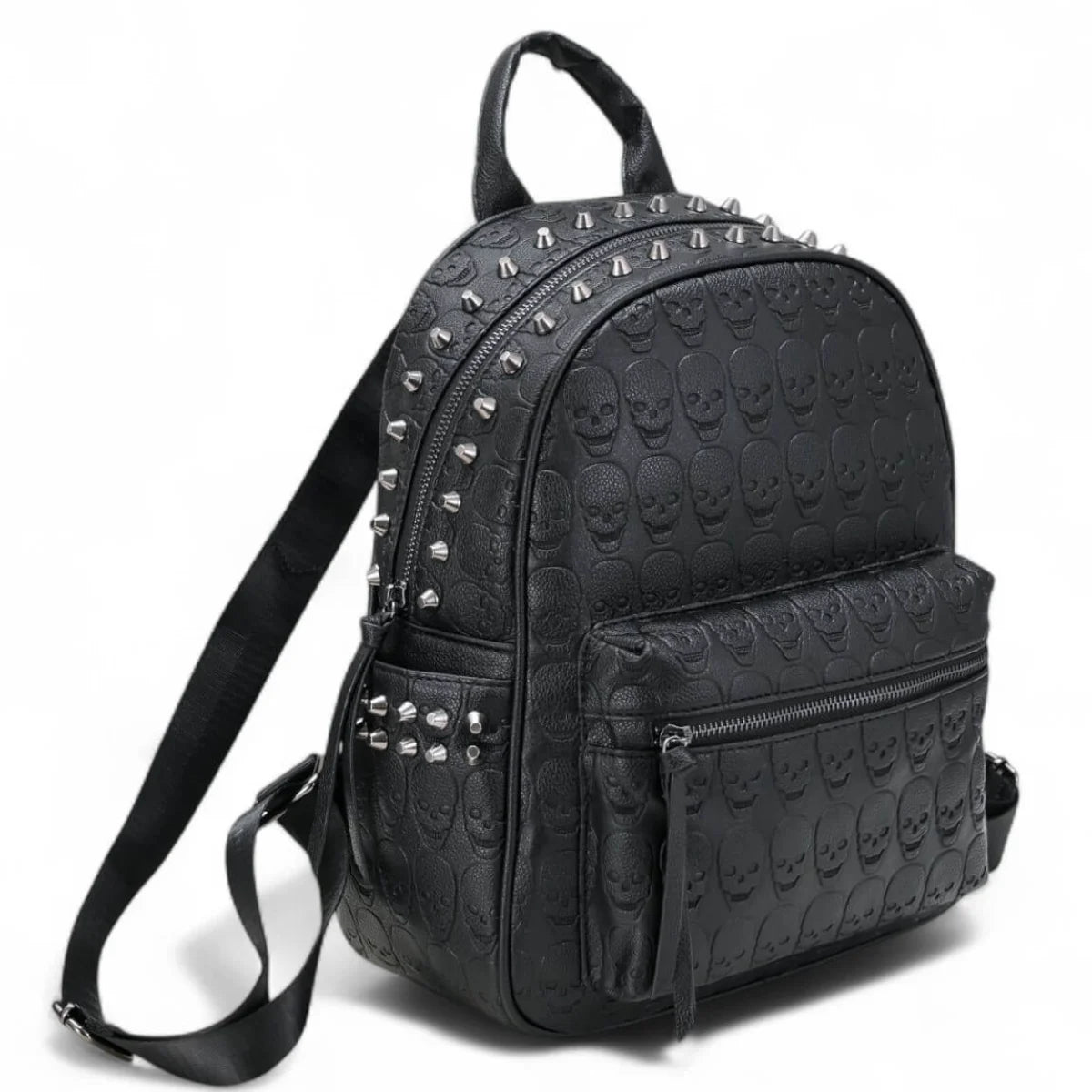 ash black leather silver studded backpack Ro Rox Skull Studded Backpack Gothic Rucksack Black Punk