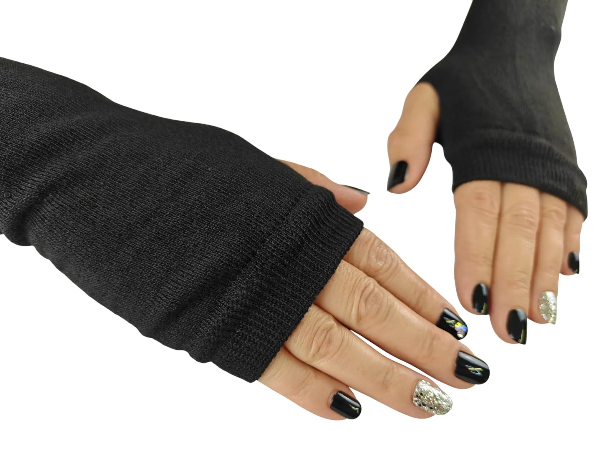 Gothic Knit Arm Warmers with Thumbholes Black & Grey