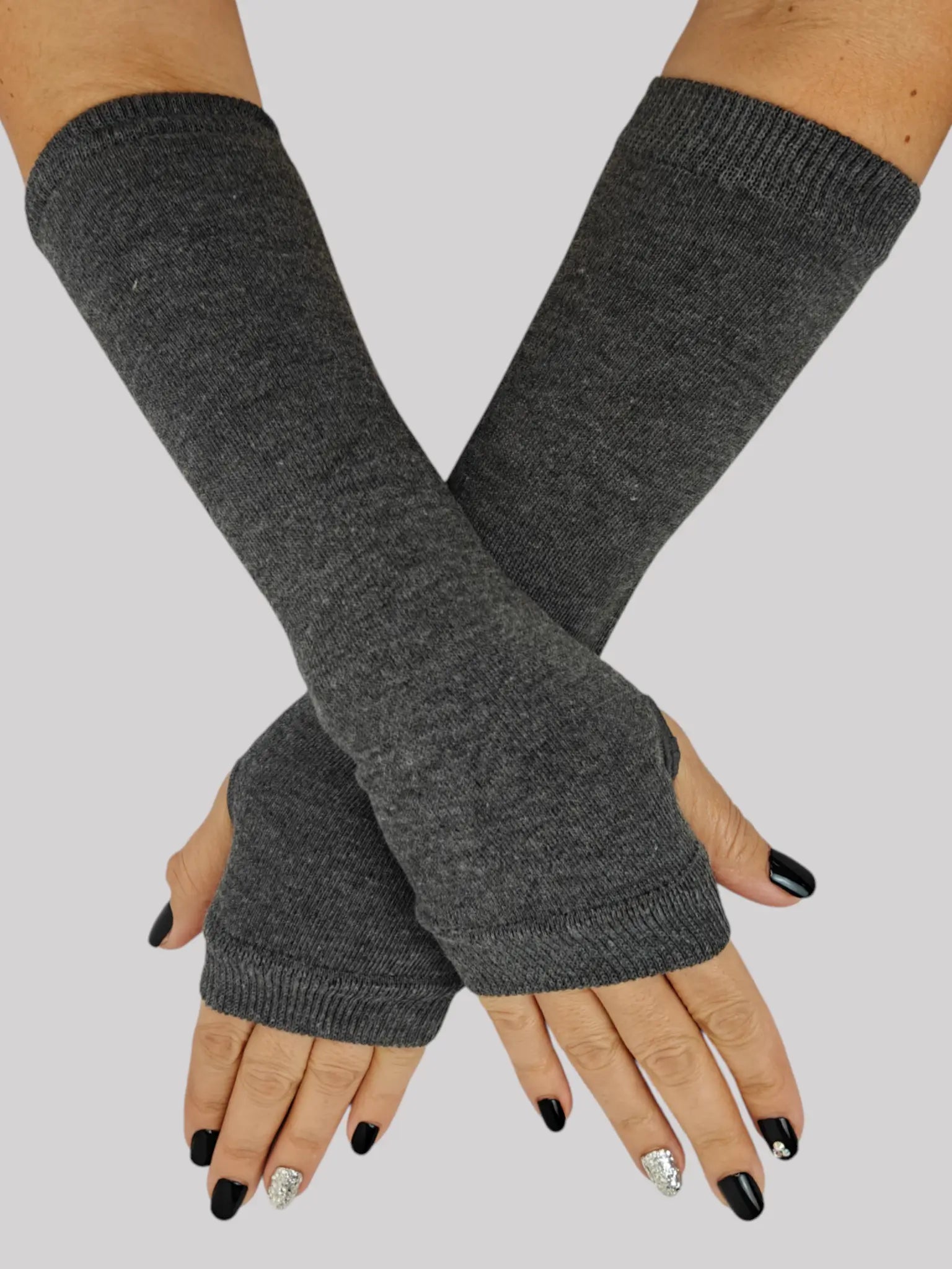 Gothic Knit Arm Warmers with Thumbholes Black & Grey