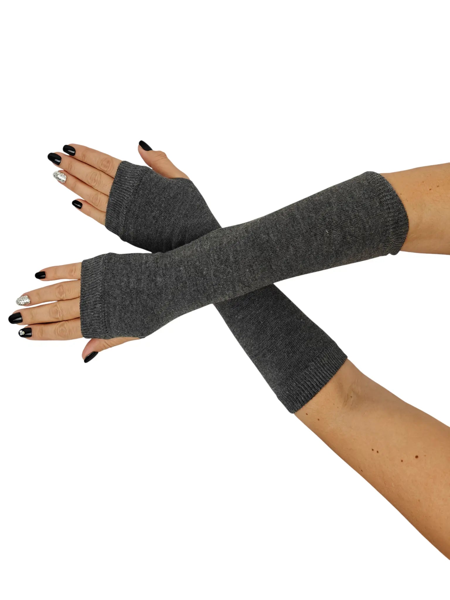 Gothic Knit Arm Warmers with Thumbholes Black & Grey