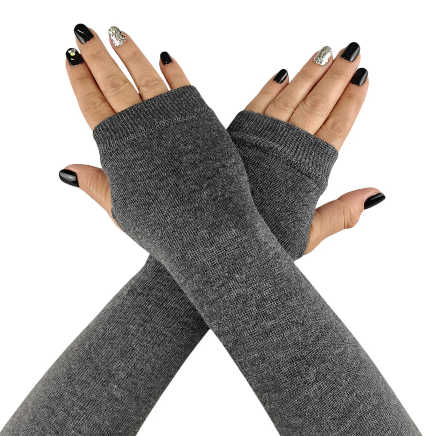Gothic Knit Arm Warmers with Thumbholes Black & Grey