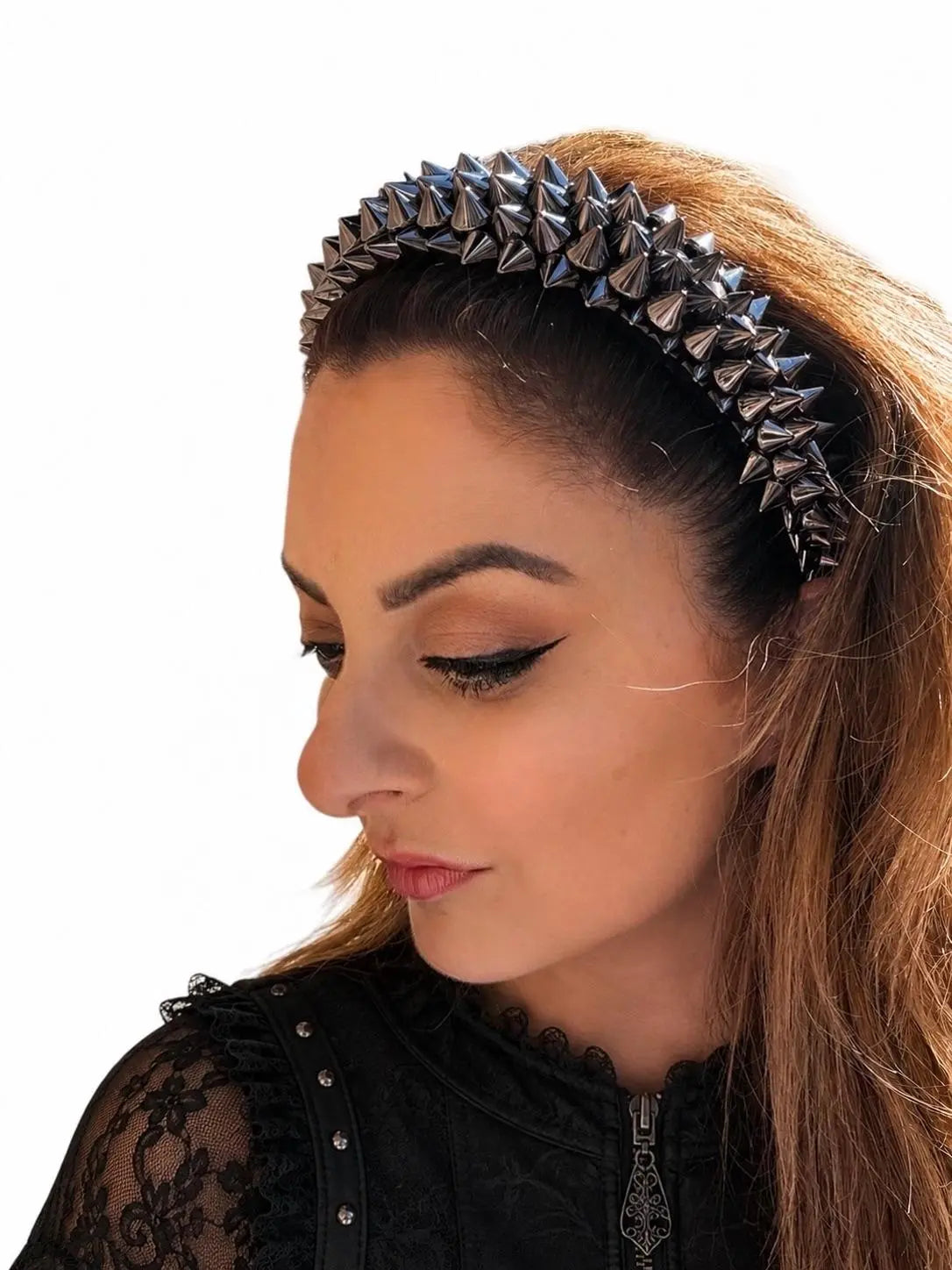 Silver Spiked Gothic Headband | Punk & Emo Hair Accessory  display picture 1