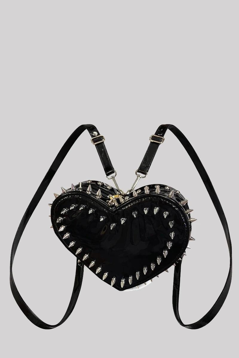 Ro Rox Heart Bag Black Studded Gothic Punk Gloss Backpack