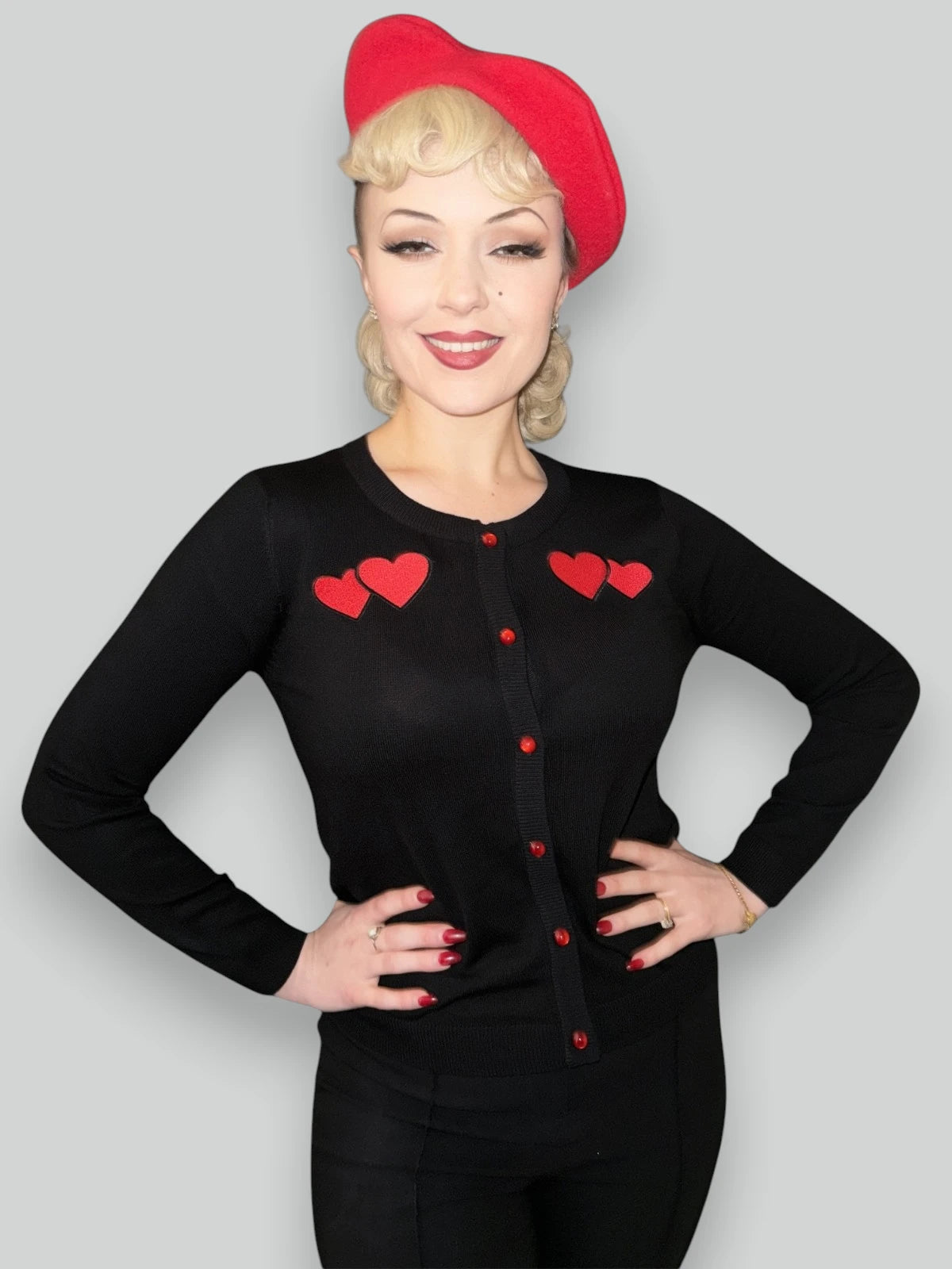 Ro Rox Double Hearts Cardigan Retro 50s Rockabilly Knit