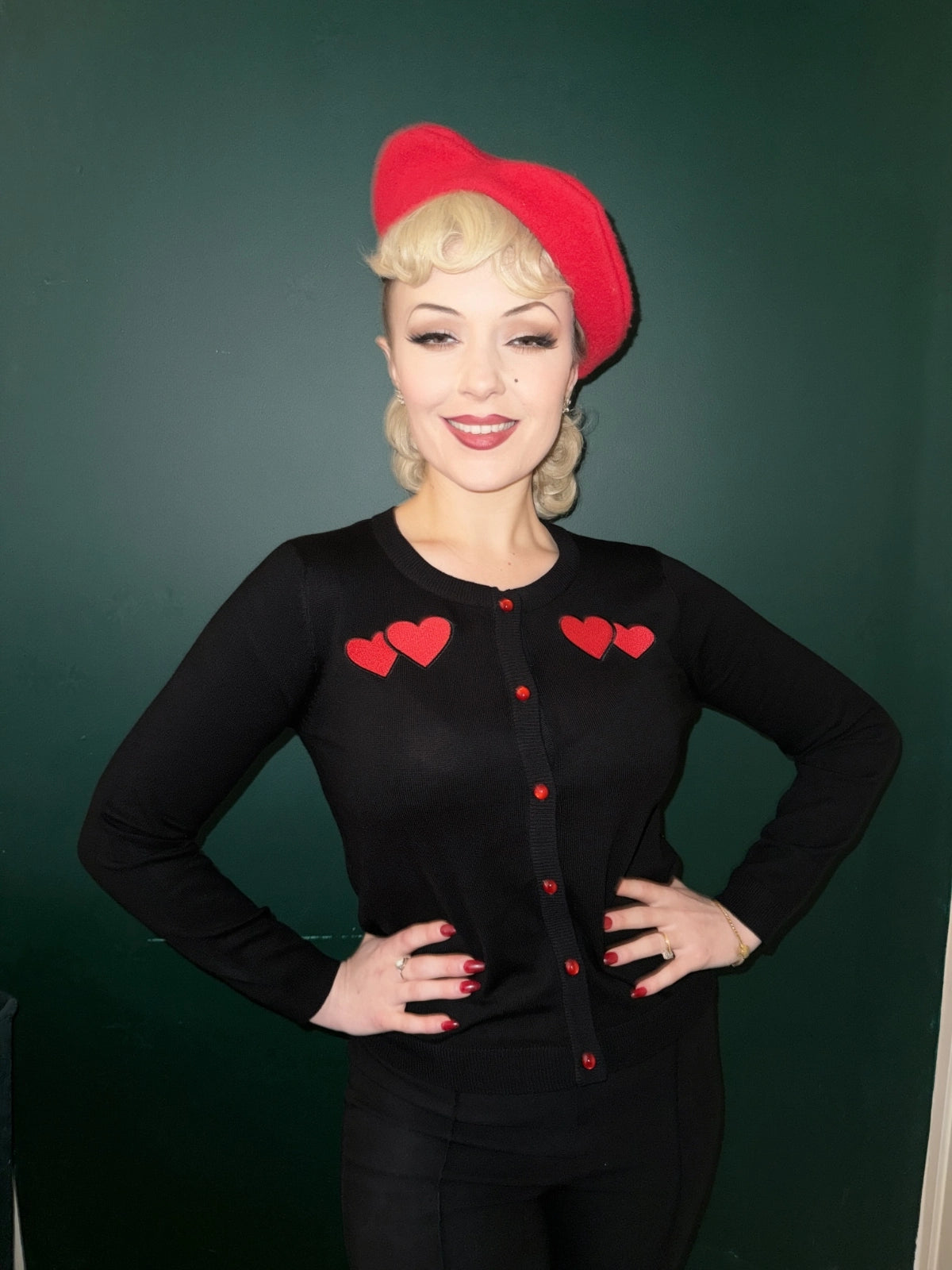 Ro Rox Double Hearts Cardigan Retro 50s Rockabilly Knit