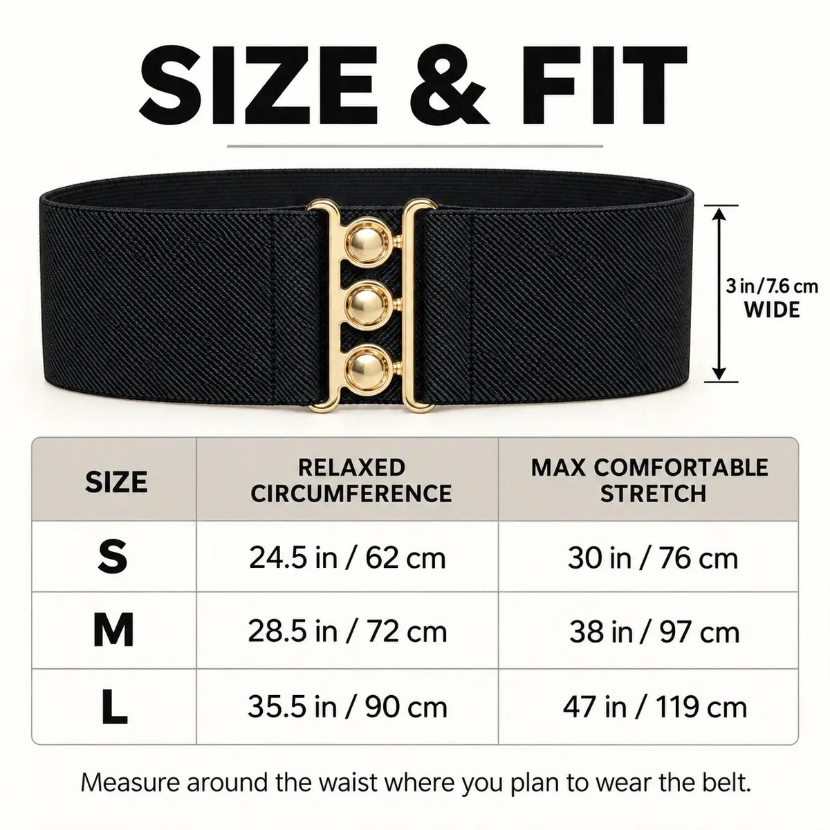 Ro Rox Elasticated Retro Wide Nurse Belt, Gold
