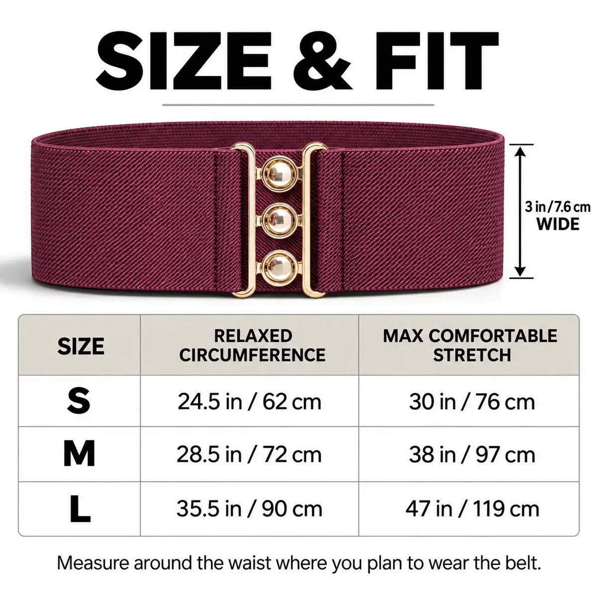 Ro Rox Elasticated Retro Wide Nurse Belt, Gold