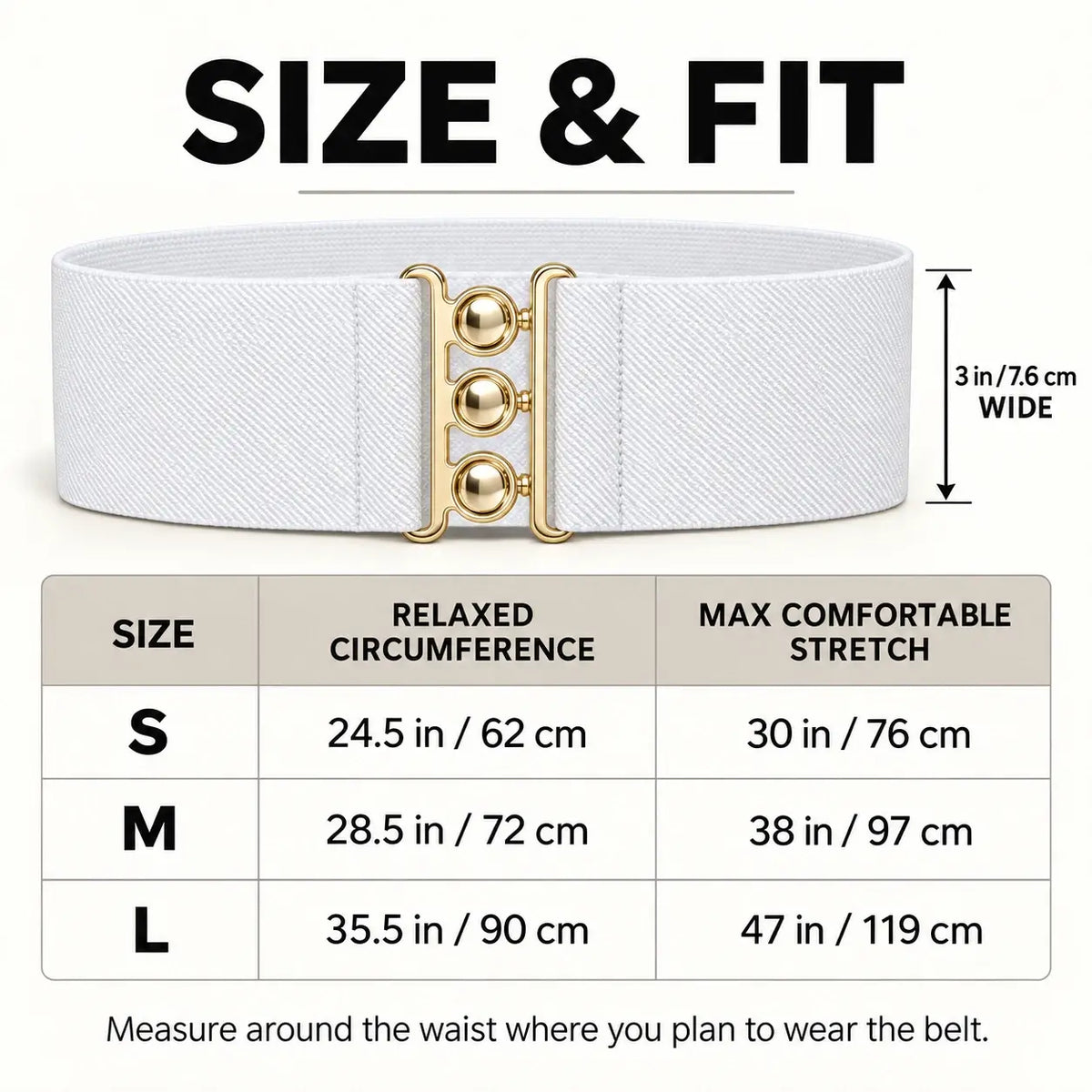 Ro Rox Elasticated Retro Wide Nurse Belt, Gold