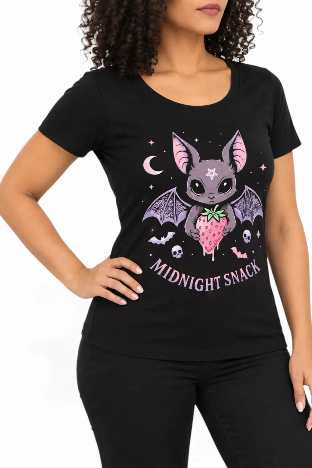 Ro Rox Midnight Snack T-Shirt – Gothic Bat & Strawberry Top