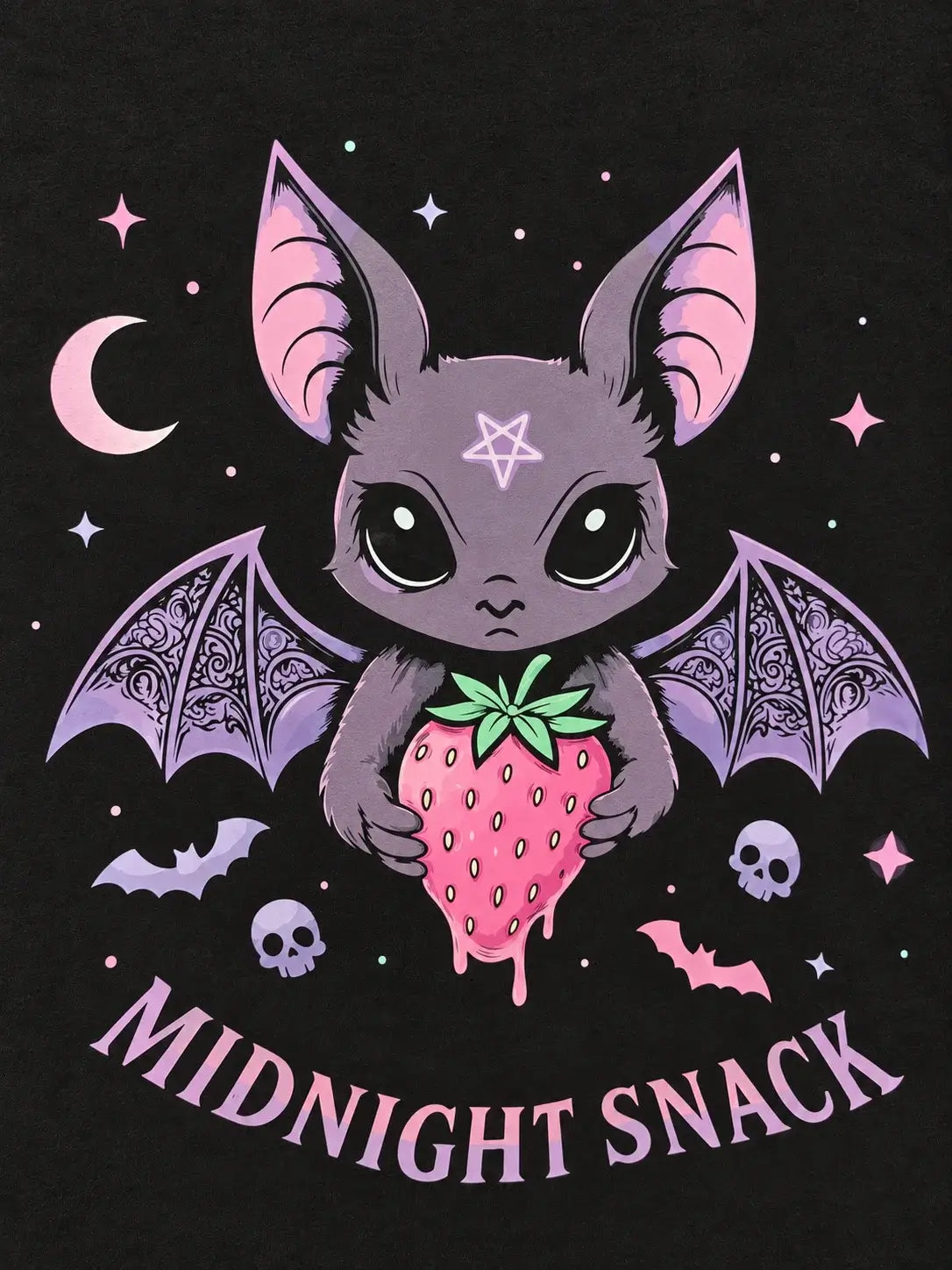 Ro Rox Midnight Snack T-Shirt – Gothic Bat & Strawberry Top