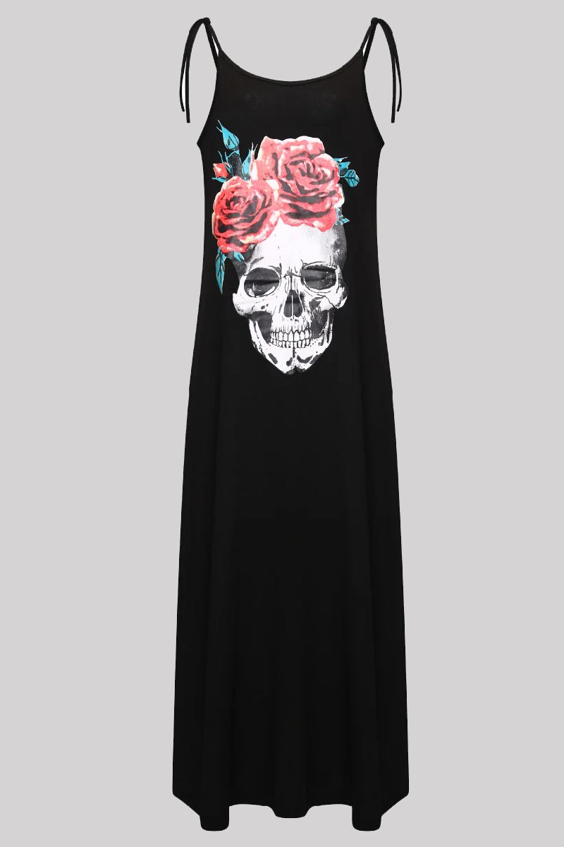 Ro Rox Elvira Loose Fit Skull Print Maxi Dress