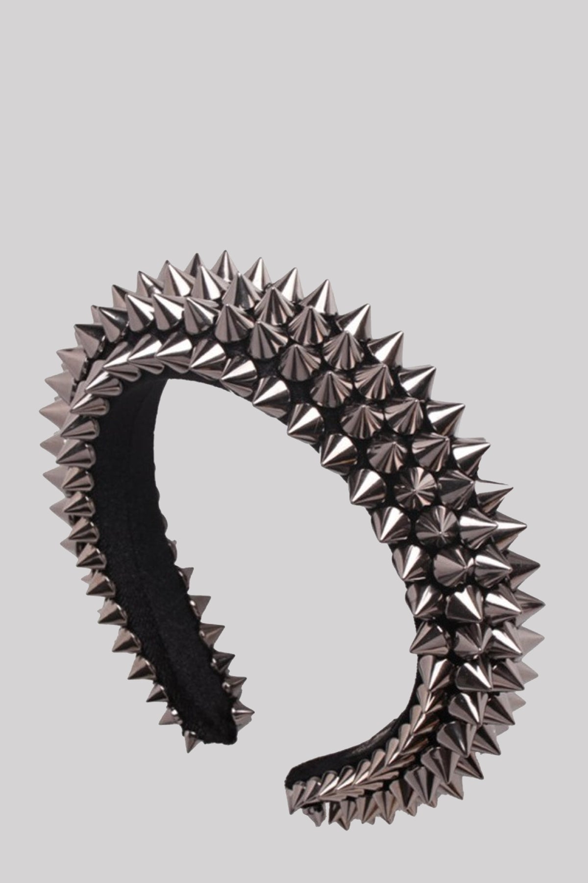 Silver Spike Stud Headband Punk Edgy Statement Black Band Black Satin Headband With Silver Spikes, Studs | Goth  main image 3