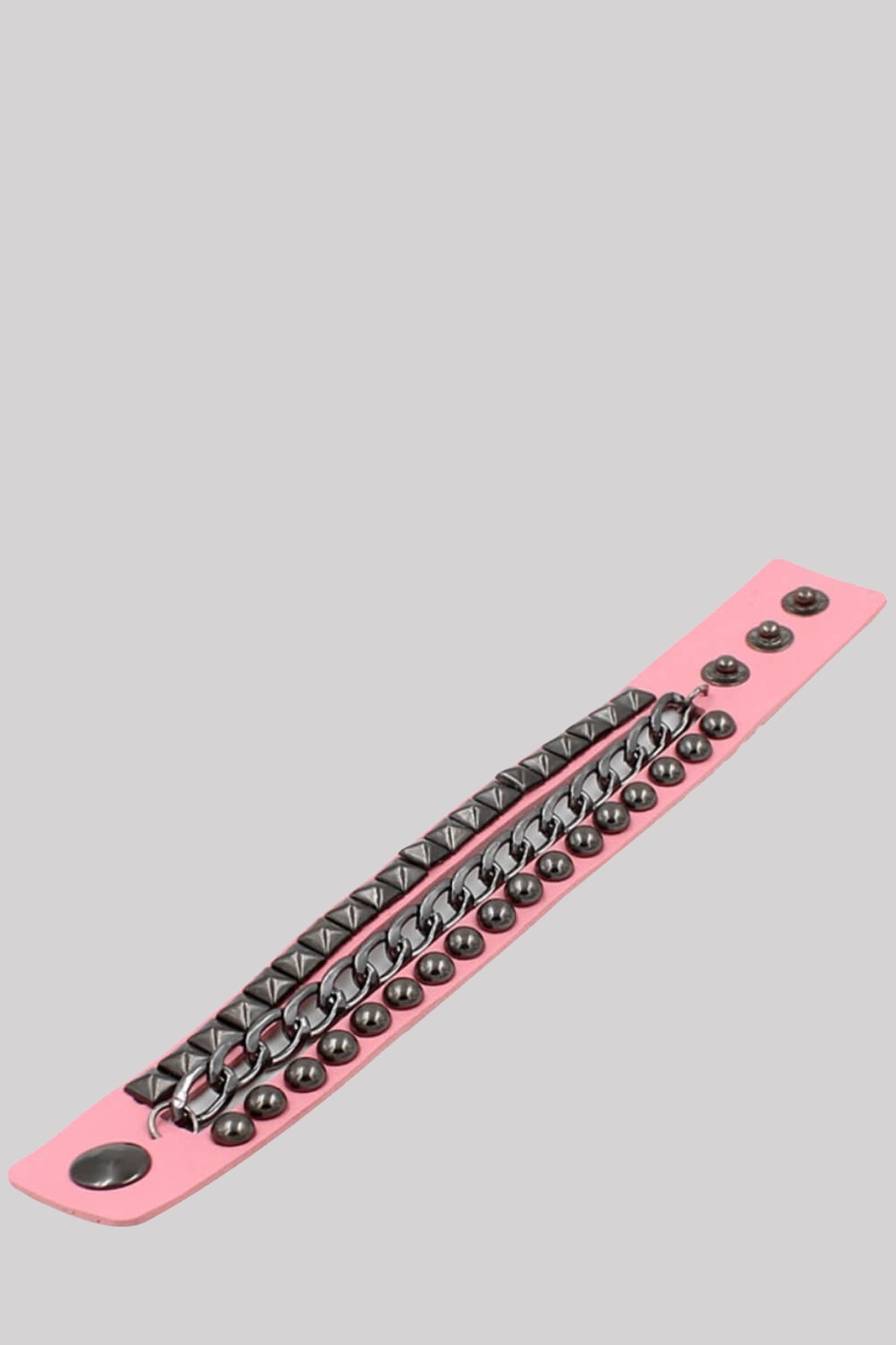 Ro Rox Punk Stud Chain Faux Leather Cuff Bracelet, Pink