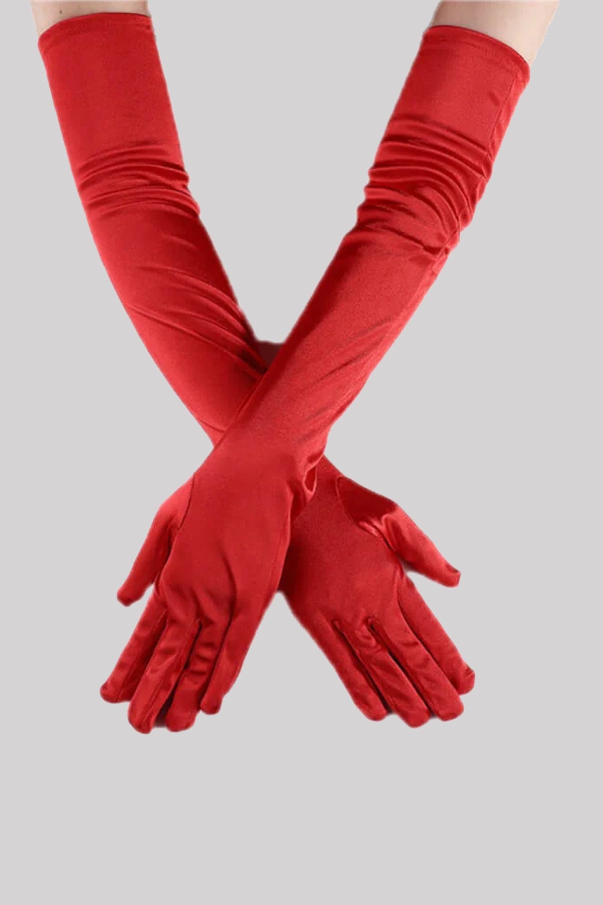 Ro Rox Vintage Retro Long Opera Satin Etiquette Evening Gloves, Red