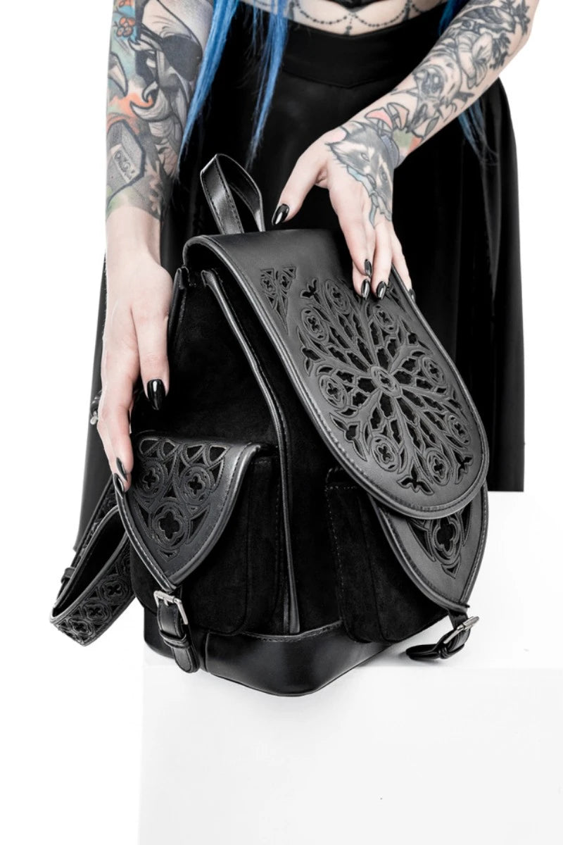 Restyle Rosarium Backpack Gothic Black Faux Leather Rucksack