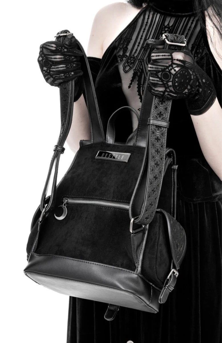 Restyle Rosarium Backpack Gothic Black Faux Leather Rucksack