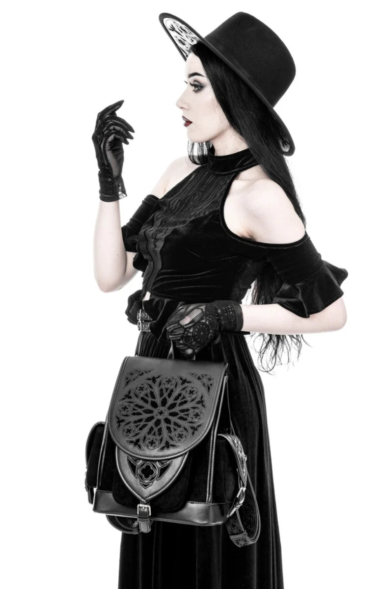 Restyle Rosarium Backpack Gothic Black Faux Leather Rucksack