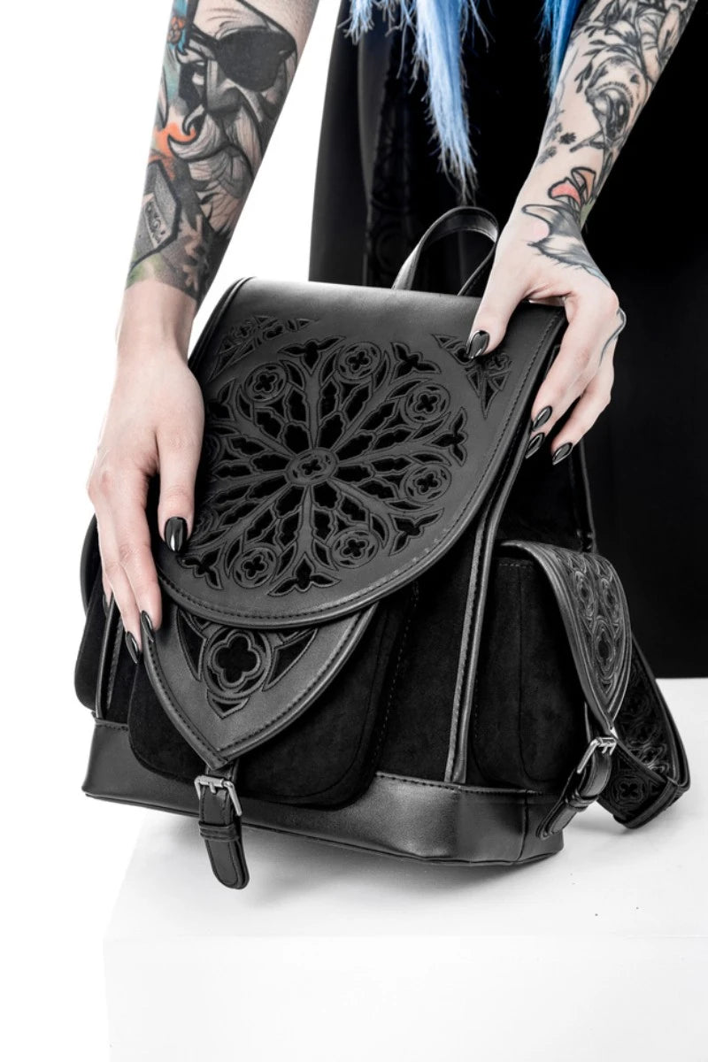 Restyle Rosarium Backpack Gothic Black Faux Leather Rucksack