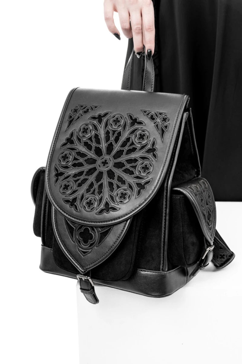 Restyle Rosarium Backpack Gothic Black Faux Leather Rucksack