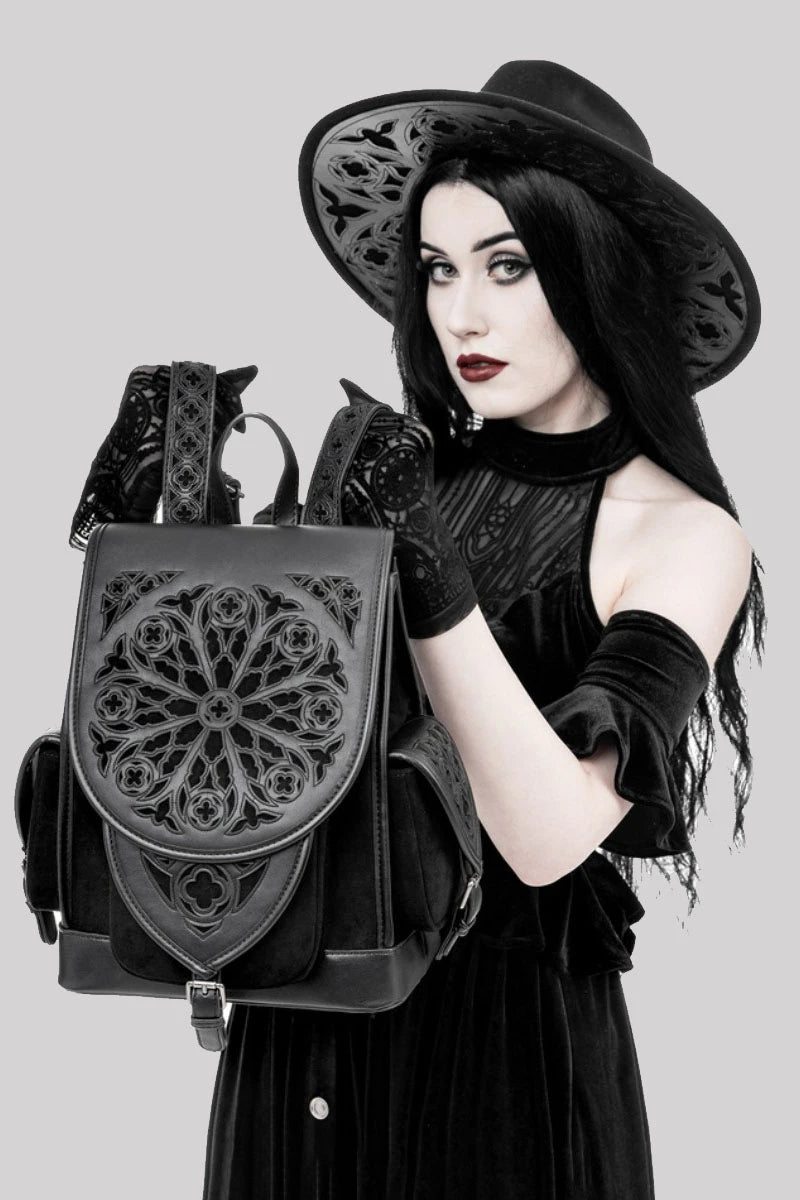 Restyle Rosarium Backpack Gothic Black Faux Leather Rucksack