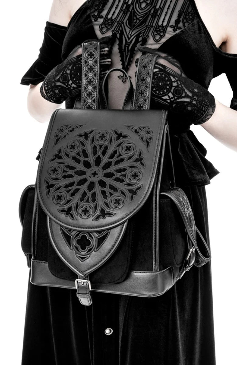 Restyle Rosarium Backpack Gothic Black Faux Leather Rucksack