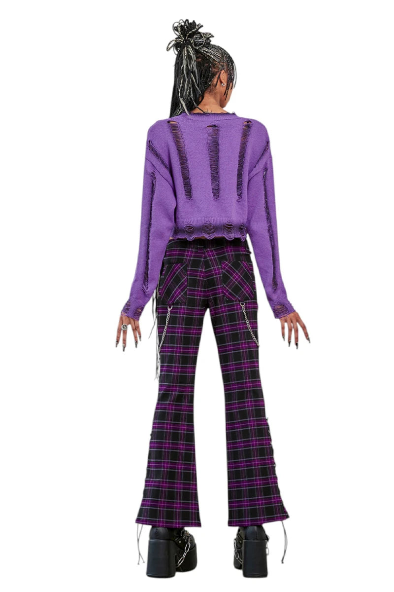 Banned Scarlett Vixen Trousers Purple Black Tartan Rock Pants