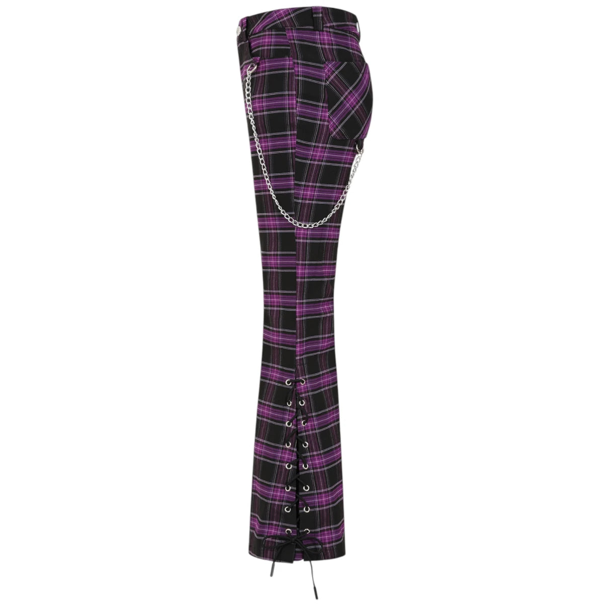 Banned Scarlett Vixen Trousers Purple Black Tartan Rock Pants
