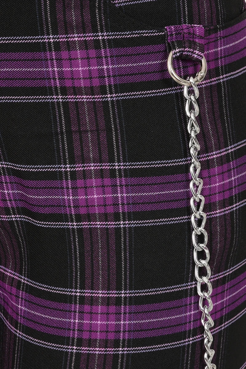 Banned Scarlett Vixen Trousers Purple Black Tartan Rock Pants