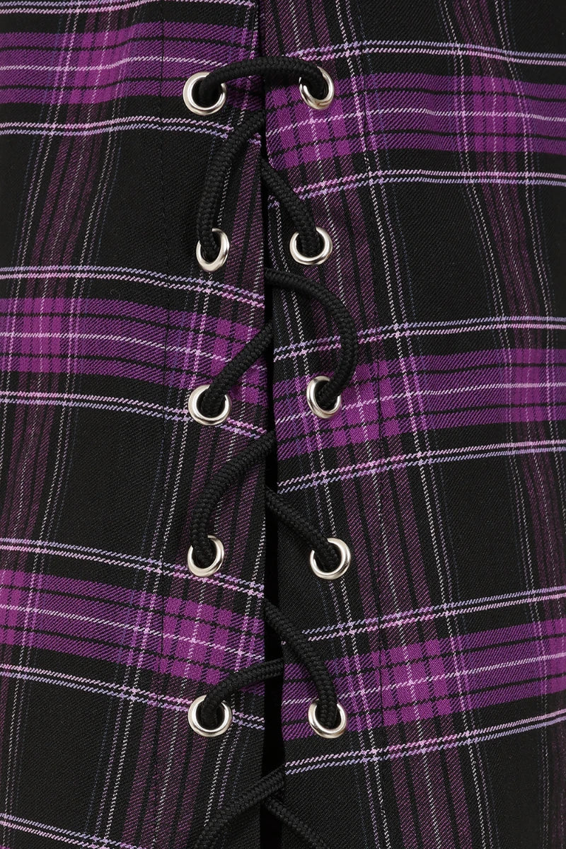 Banned Scarlett Vixen Trousers Purple Black Tartan Rock Pants