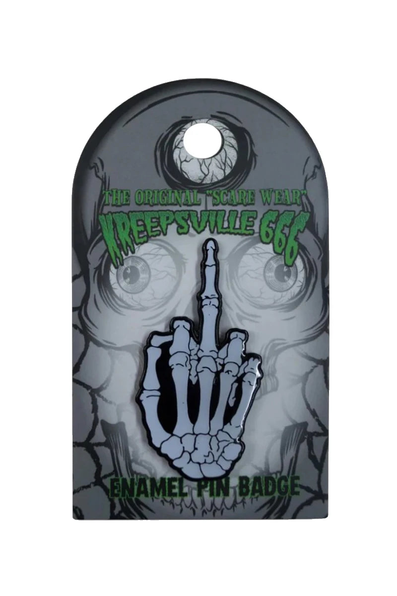 Kreepsville Skeleton Hand Enamel Pin - Middle Finger & Devil