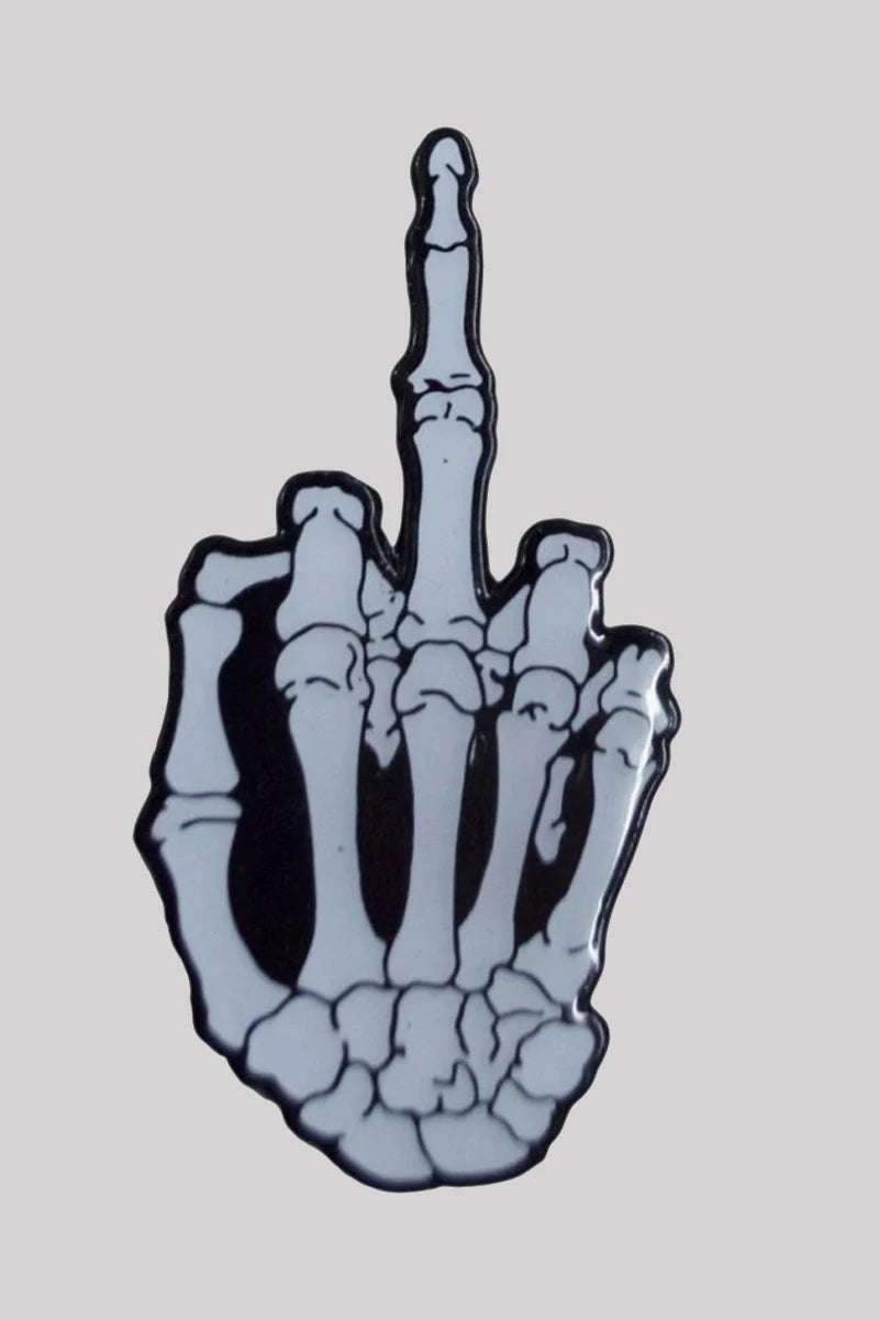 Kreepsville Skeleton Hand Enamel Pin - Middle Finger & Devil
