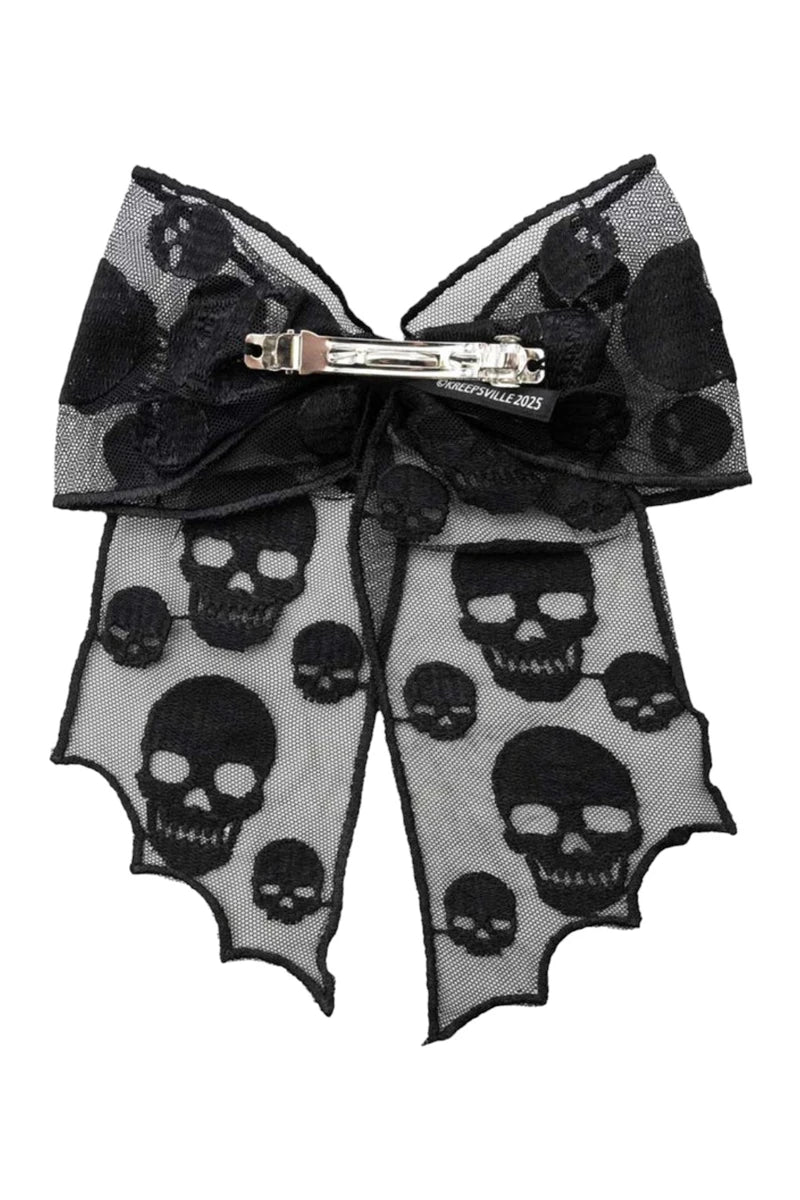 Kreepsville 666 Hair Bow Skull Lace Bold Gothic Barrette